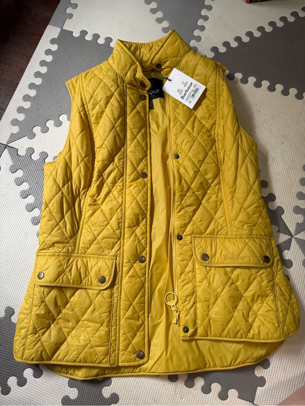 Barbour Quilted Mustard Yellow Sleeveless Vest NWT US8